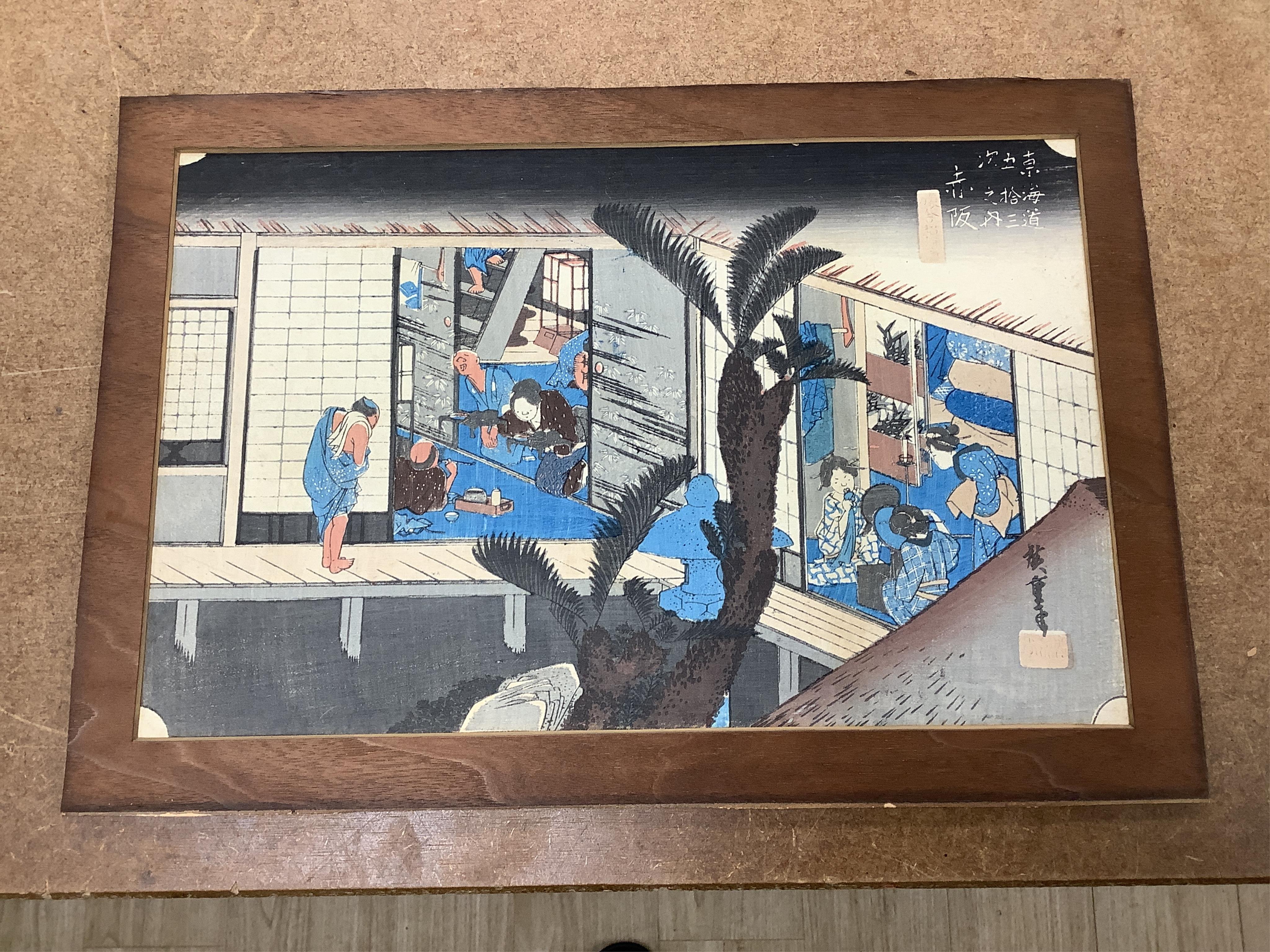 Hiroshige (1797-1858), 'Scene of hostesses at an inn from The 53 stations of Tokaido series’, Japanese woodblock print, 22 x 34cm